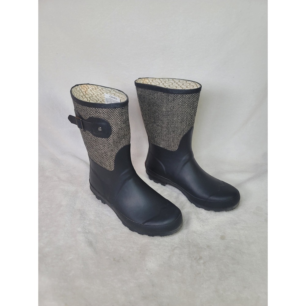 Chooka Classic Herringbone Black Rain Boots Gorpcore 8 Waterproof Smart Casual